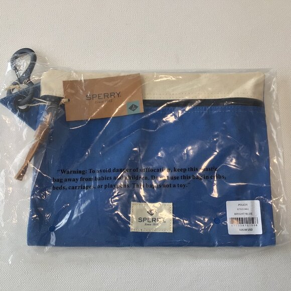 NWT Sperry Large Tote Bag & Pouch Set Canvas Blue & Natural - Picture 14 of 14